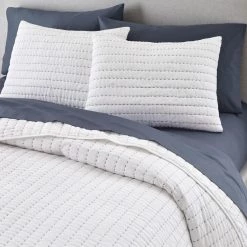 Home Decorators Collection 3-Piece Bright White and Lake Blue Pick-Stitch Handcrafted Cotton Full/Queen Quilt Set -Home Decorators Soldes home decorators collection bedding sets m002 a0 1000