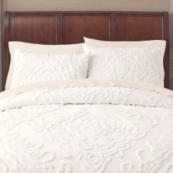 Home Decorators Collection Fairhaven 3-Piece Ivory Textured Medallion Cotton Full/Queen Duvet Cover Set -Home Decorators Soldes home decorators collection bedding sets nh 200385 y 1d 1000