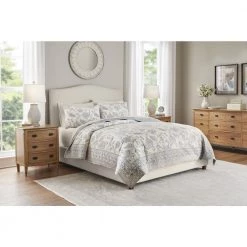 Home Decorators Collection 3-Piece Lake Blue Floral Tonal Block Print Cotton Full/Queen Quilt Set -Home Decorators Soldes home decorators collection bedding sets phc 140 22 40 1000