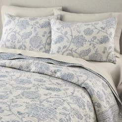 Home Decorators Collection 3-Piece Lake Blue Floral Tonal Block Print Cotton Full/Queen Quilt Set -Home Decorators Soldes home decorators collection bedding sets phc 140 22 e1 1000