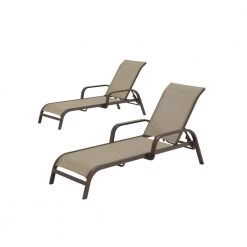 Home Decorators Collection Commercial Aluminum Dark Taupe Outdoor Stack Chaise Lounge with Sunbrella Elevation Stone Sling (2-Pack)