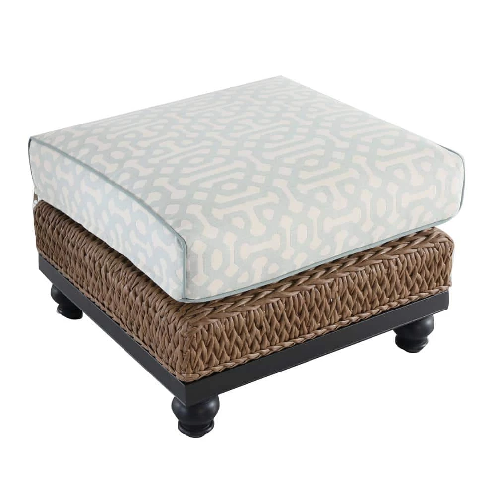 Home Decorators Collection Camden Light Brown Seagrass Wicker Outdoor Patio Ottoman with Sunbrella Cast Spa & Fretwork Mist Cushions 3 Home Decorators Collection Camden Light Brown Seagrass Wicker Outdoor Patio Ottoman with Sunbrella Cast Spa & Fretwork Mist Cushions
