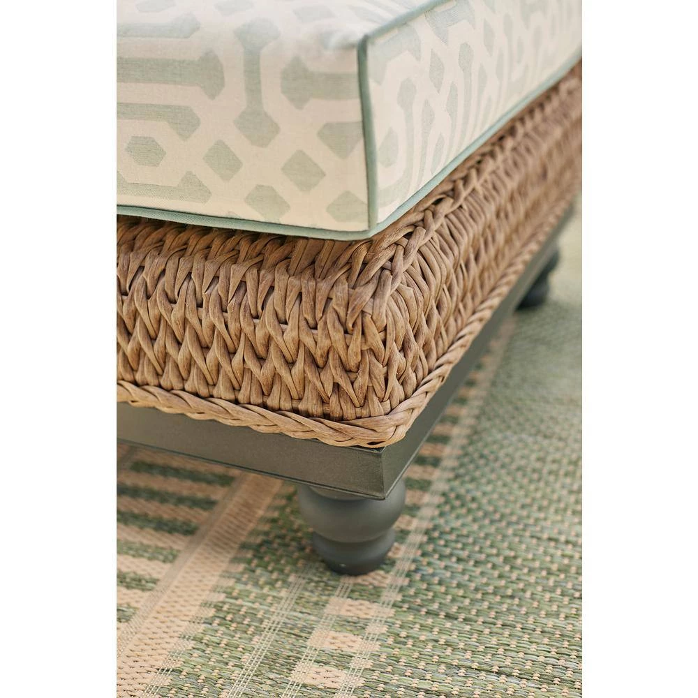 Home Decorators Collection Camden Light Brown Seagrass Wicker Outdoor Patio Ottoman with Sunbrella Cast Spa & Fretwork Mist Cushions 6 Home Decorators Collection Camden Light Brown Seagrass Wicker Outdoor Patio Ottoman with Sunbrella Cast Spa & Fretwork Mist Cushions - Image 4