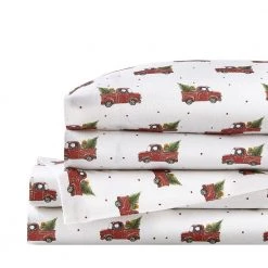Home Decorators Collection Cozy Cotton Flannel Red Vintage Woody Truck 4-Piece Queen Sheet Set