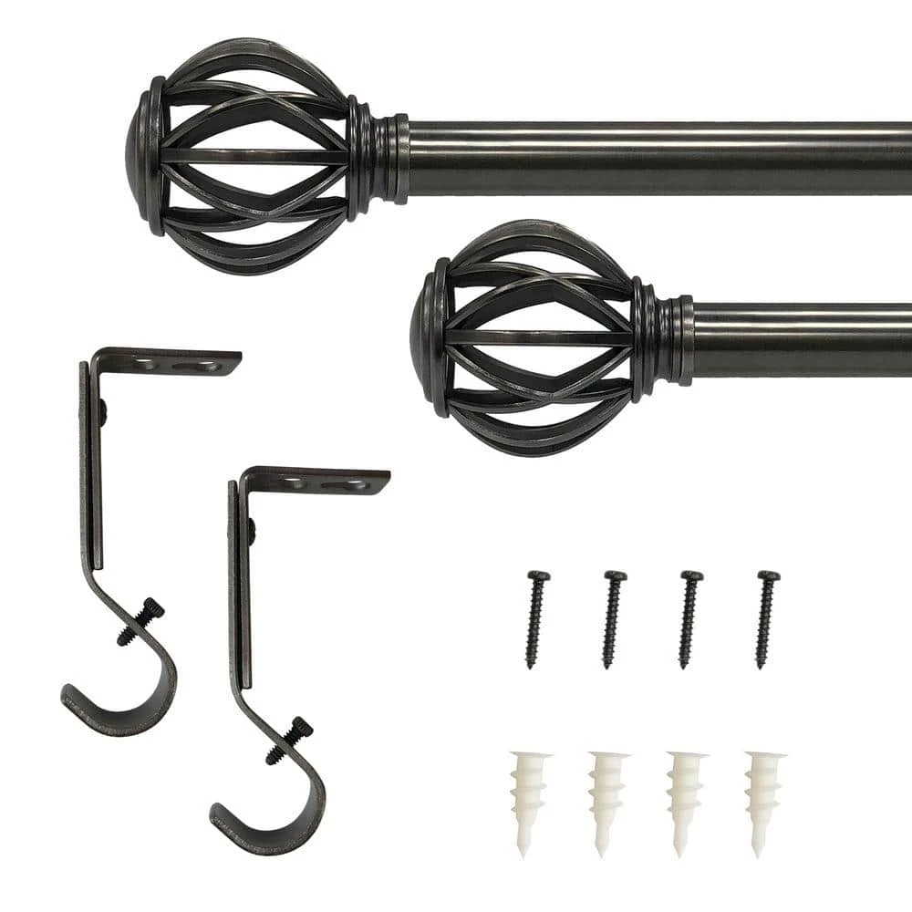 Home Decorators Collection 36 in. - 72 in. Telescoping 1 in. Single Curtain Rod Kit in Gunmetal with Round Cage Finials 6 Home Decorators Collection 36 in. - 72 in. Telescoping 1 in. Single Curtain Rod Kit in Gunmetal with Round Cage Finials - Image 4