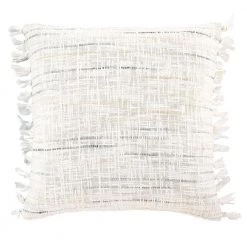 Home Decorators Collection White Stripe 18 in. x 18 in. Square Decorative Throw Pillow with Tassels