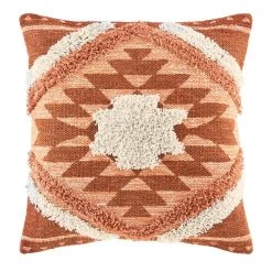 Home Decorators Collection Burnt Orange Geometric Textured Shag 18 in. x 18 in. Square Decorative Throw Pillow