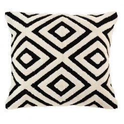 Home Decorators Collection Black and Ivory Geometric Diamond Textured Shag 18 in. x 18 in. Square Decorative Throw Pillow