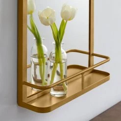 Home Decorators Collection Medium Modern Rectangular Gold Framed Mirror with Shelf (15 in. W x 24 in. H) -Home Decorators Soldes home decorators collection wall mirrors dc21 36980 40 1000