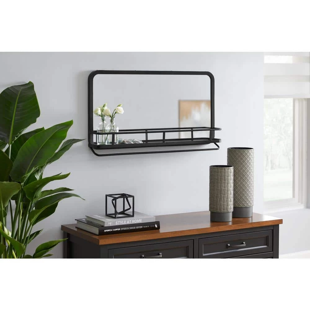 Home Decorators Collection Medium Modern Rectangular Black Framed Mirror with Shelf (30 in. W x 16 in. H) 4 Home Decorators Collection Medium Modern Rectangular Black Framed Mirror with Shelf (30 in. W x 16 in. H) - Image 2