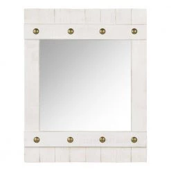 Home Decorators Collection Medium Brass Studded White Wooden Shiplap Mirror (30 in. W x 24 in. H)