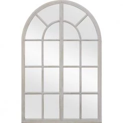 Home Decorators Collection 28.5 in. x 44.2 in. Light Brown Rustic Wood Arch Frame Vanity Mirror