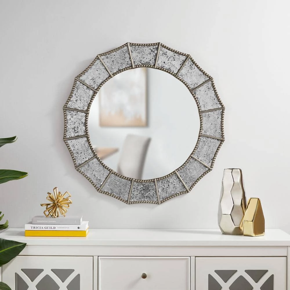 Home Decorators Collection Medium Round Silver Antiqued Glam Mirror (32 in. Diameter) 4 Home Decorators Collection Medium Round Silver Antiqued Glam Mirror (32 in. Diameter) - Image 2