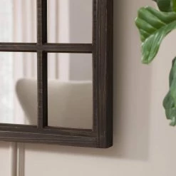 Home Decorators Collection Medium Arched Dark Stained Wood Windowpane Antiqued Classic Accent Mirror (26 in. H x 36 in. W) -Home Decorators Soldes home decorators collection wall mirrors mr30368 hd 1d 1000