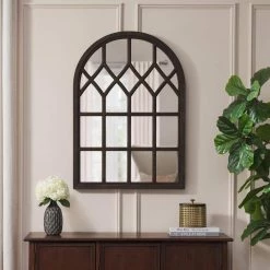 Home Decorators Collection Medium Arched Dark Stained Wood Windowpane Antiqued Classic Accent Mirror (26 in. H x 36 in. W) -Home Decorators Soldes home decorators collection wall mirrors mr30368 hd e1 1000