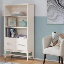 Home Decorators Collection 61.1 in. Ivory Wood 3-shelf Standard Bookcase with Adjustable Shelves -Home Decorators Soldes ivory home decorators collection bookcases bookshelves sk19345cr2 v 40 1000