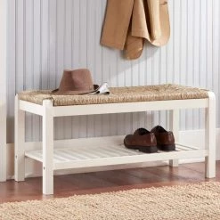 Home Decorators Collection Dorsey Ivory Wood Entryway Bench with Rush Seat (37.99 in. W x 17.72 in. H) -Home Decorators Soldes ivory home decorators collection dining benches sh1810250 nivr 40 1000