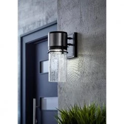 Home Decorators Collection Majestic 11.5 in. Black LED Outdoor Wall Lamp Sconce with Clear Crackle Glass Shade -Home Decorators Soldes majestic black home decorators collection outdoor sconces hb7064 306 40 1000
