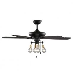 Home Decorators Collection 52 in. Bay City Indoor LED Matte Black with Brass Accents Dry Rated Ceiling Fan with Light Kit and 5 Reversible Blades -Home Decorators Soldes matte black brass home decorators collection ceiling fans with lights 59909 1f 1000