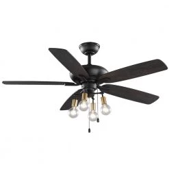Home Decorators Collection 52 in. Bay City Indoor LED Matte Black with Brass Accents Dry Rated Ceiling Fan with Light Kit and 5 Reversible Blades -Home Decorators Soldes matte black brass home decorators collection ceiling fans with lights 59909 4f 1000