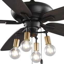 Home Decorators Collection 52 in. Bay City Indoor LED Matte Black with Brass Accents Dry Rated Ceiling Fan with Light Kit and 5 Reversible Blades -Home Decorators Soldes matte black brass home decorators collection ceiling fans with lights 59909 76 1000