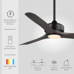 Home Decorators Collection Bayshire 60 in. LED Indoor/Outdoor Matte Black Ceiling Fan with Remote Control and White Color Changing Light Kit -Home Decorators Soldes matte black finish home decorators collection ceiling fans with lights 102l60mbkddw 4f 1000