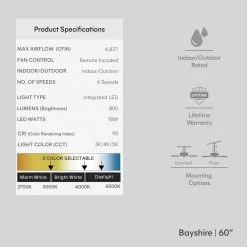 Home Decorators Collection Bayshire 60 in. LED Indoor/Outdoor Matte Black Ceiling Fan with Remote Control and White Color Changing Light Kit -Home Decorators Soldes matte black finish home decorators collection ceiling fans with lights 102l60mbkddw 76 1000