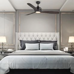 Home Decorators Collection Bayshire 60 in. LED Indoor/Outdoor Matte Black Ceiling Fan with Remote Control and White Color Changing Light Kit -Home Decorators Soldes matte black finish home decorators collection ceiling fans with lights 102l60mbkddw c3 1000