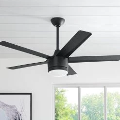 Home Decorators Collection Merwry 52 in. Integrated LED Indoor Matte Black Ceiling Fan with Light Kit and Remote Control -Home Decorators Soldes matte black home decorators collection ceiling fans with lights sw1422mbk e1 1000