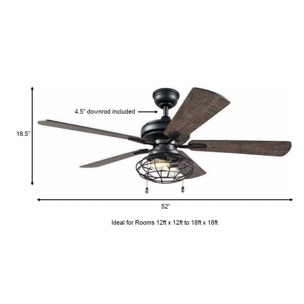 Home Decorators Collection Ellard 52 in. LED Indoor Matte Black Ceiling Fan with Light 4 Home Decorators Collection Ellard 52 in. LED Indoor Matte Black Ceiling Fan with Light - Image 2