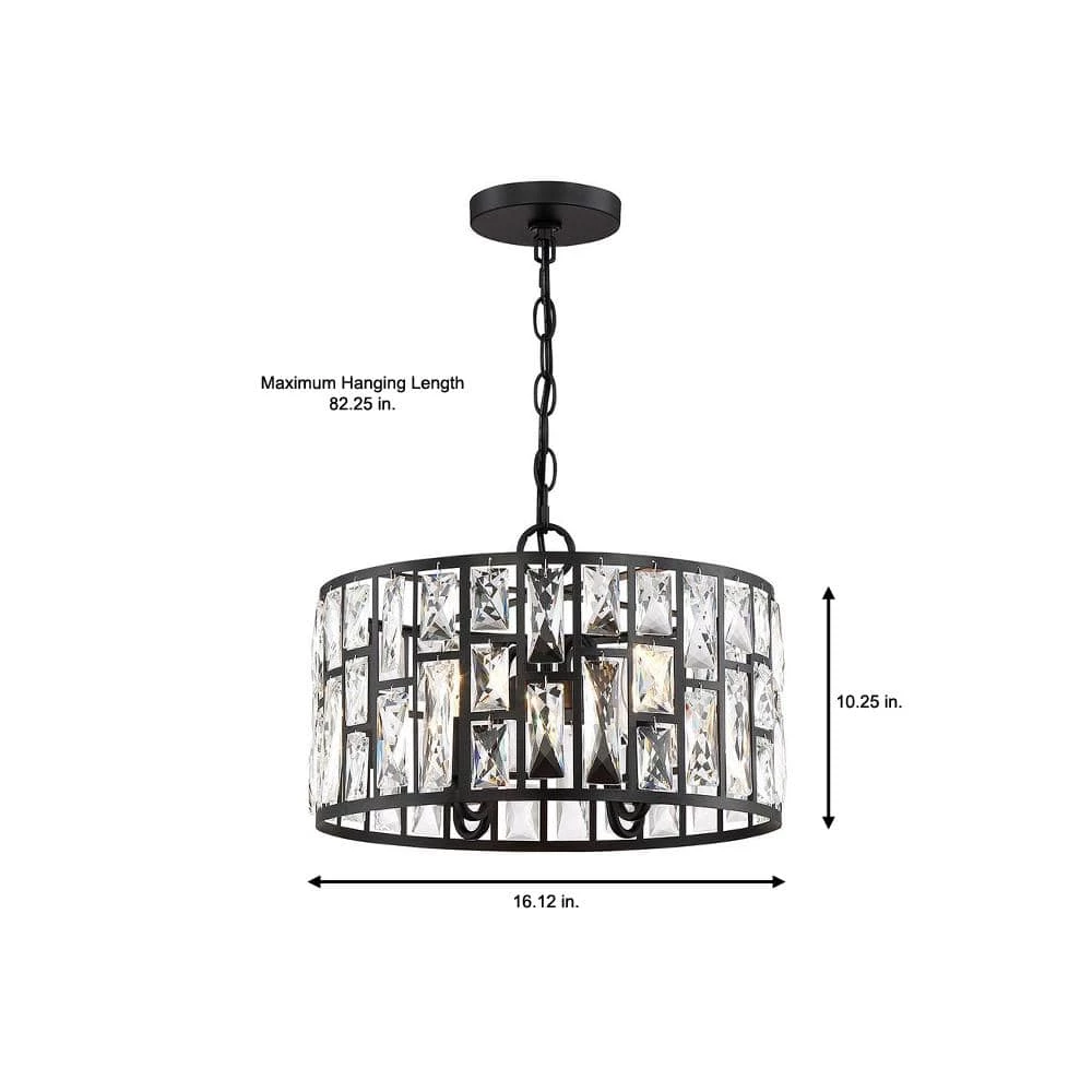 Home Decorators Collection Kristella 4-Light Matte Black Chandelier with Clear Crystal Shade 5 Home Decorators Collection Kristella 4-Light Matte Black Chandelier with Clear Crystal Shade - Image 3