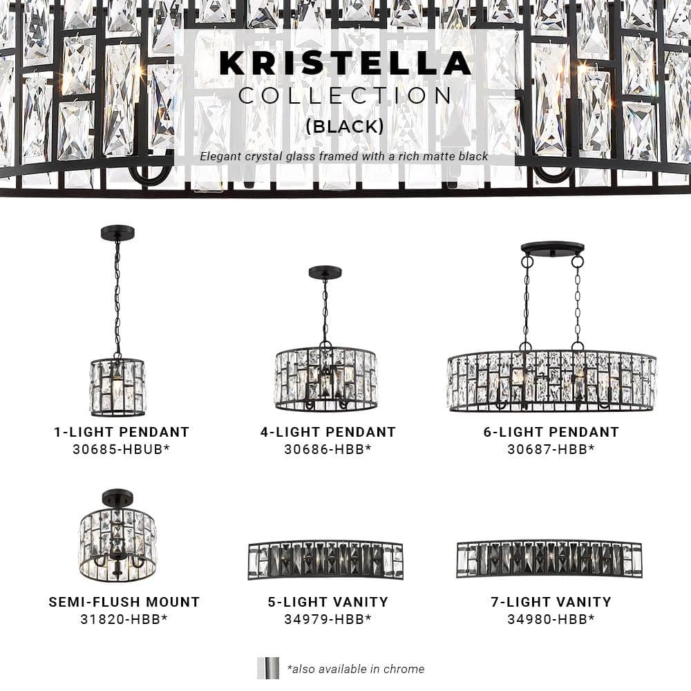 Home Decorators Collection Kristella 4-Light Matte Black Chandelier with Clear Crystal Shade 6 Home Decorators Collection Kristella 4-Light Matte Black Chandelier with Clear Crystal Shade - Image 4