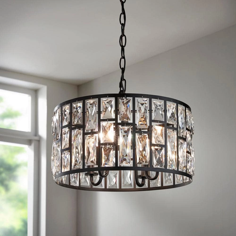 Home Decorators Collection Kristella 4-Light Matte Black Chandelier with Clear Crystal Shade 4 Home Decorators Collection Kristella 4-Light Matte Black Chandelier with Clear Crystal Shade - Image 2