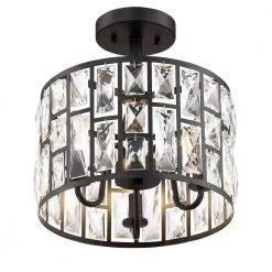 Home Decorators Collection Kristella 12.5 in. 3-Light Matte Black Semi Flush Mount Light with Clear Crystal Shade -Home Decorators Soldes matte black home decorators collection flush mount lights 31820 hbb c3 1000