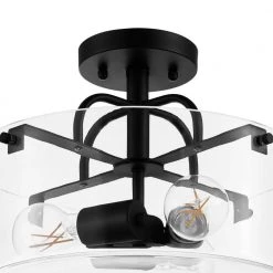 Home Decorators Collection Shirwell 13.5 in. 3-Light Matte Black Round Semi-Flush Mount, Modern Ceiling Light with Clear Glass Drum Shade -Home Decorators Soldes matte black home decorators collection flush mount lights ds18094sf1 1d 1000