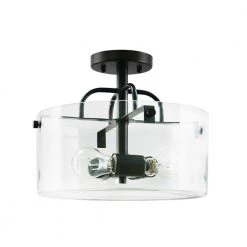 Home Decorators Collection Shirwell 13.5 in. 3-Light Matte Black Round Semi-Flush Mount, Modern Ceiling Light with Clear Glass Drum Shade -Home Decorators Soldes matte black home decorators collection flush mount lights ds18094sf1 77 1000