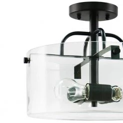 Home Decorators Collection Shirwell 13.5 in. 3-Light Matte Black Round Semi-Flush Mount, Modern Ceiling Light with Clear Glass Drum Shade -Home Decorators Soldes matte black home decorators collection flush mount lights ds18094sf1 c3 1000