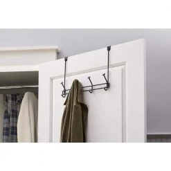 Home Decorators Collection Adjustable Over- The -Door 16 in. Matte Black Hook Rack with 4 Hooks -Home Decorators Soldes matte black home decorators collection hooks 64261 31 1000