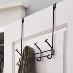 Home Decorators Collection Adjustable Over- The -Door 16 in. Matte Black Hook Rack with 4 Hooks -Home Decorators Soldes matte black home decorators collection hooks 64261 4f 1000