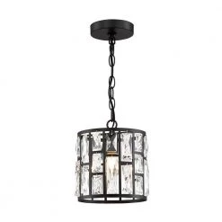 Home Decorators Collection KRISTELLA 1-Light Matte Black Pendant with Clear Crystals