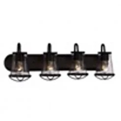 Home Decorators Collection Georgina 30 in. 4-Light Matte Black Industrial Bathroom Vanity Light with Clear Seeded Glass Shades -Home Decorators Soldes matte black home decorators collection vanity lighting hb2584 43 77 1000