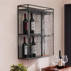 Home Decorators Collection 31 in. H x 27 in. W x 8 in. D Black Metal Wall-Mount Shelf with Hanging Wine Glass Storage -Home Decorators Soldes metal home decorators collection decorative shelving yx8z1296 40 1000