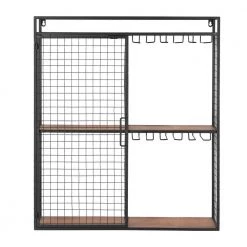 Home Decorators Collection 31 in. H x 27 in. W x 8 in. D Black Metal Wall-Mount Shelf with Hanging Wine Glass Storage