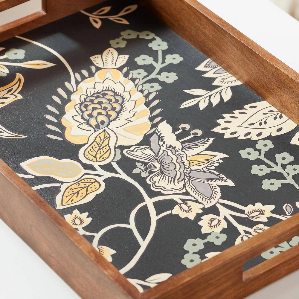 Home Decorators Collection Floral and Wood Decorative Rectangle Tray (Set of 2) 6 Home Decorators Collection Floral and Wood Decorative Rectangle Tray (Set of 2) - Image 4