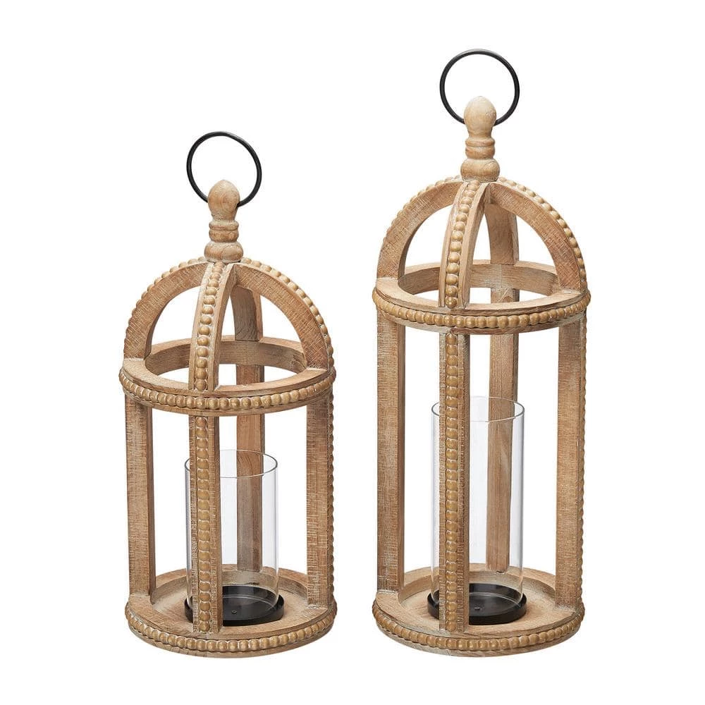 Home Decorators Collection Antiqued Wood Candle Hanging or Tabletop Lantern with Beaded Trim (Set of 2) 3 Home Decorators Collection Antiqued Wood Candle Hanging or Tabletop Lantern with Beaded Trim (Set of 2)