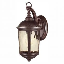Home Decorators Collection Leeds 16 in. 1-Light Mystic Bronze Outdoor Wall Lamp with Clear Water Glass Shade
