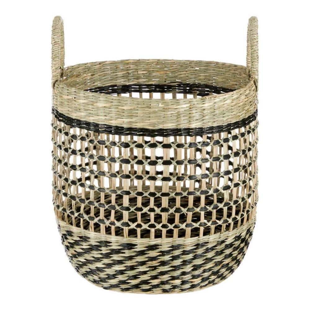 Home Decorators Collection Round Natural and Black Seagrass Storage Basket 7 Home Decorators Collection Round Natural and Black Seagrass Storage Basket - Image 5