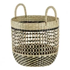 Home Decorators Collection Round Natural and Black Seagrass Storage Basket