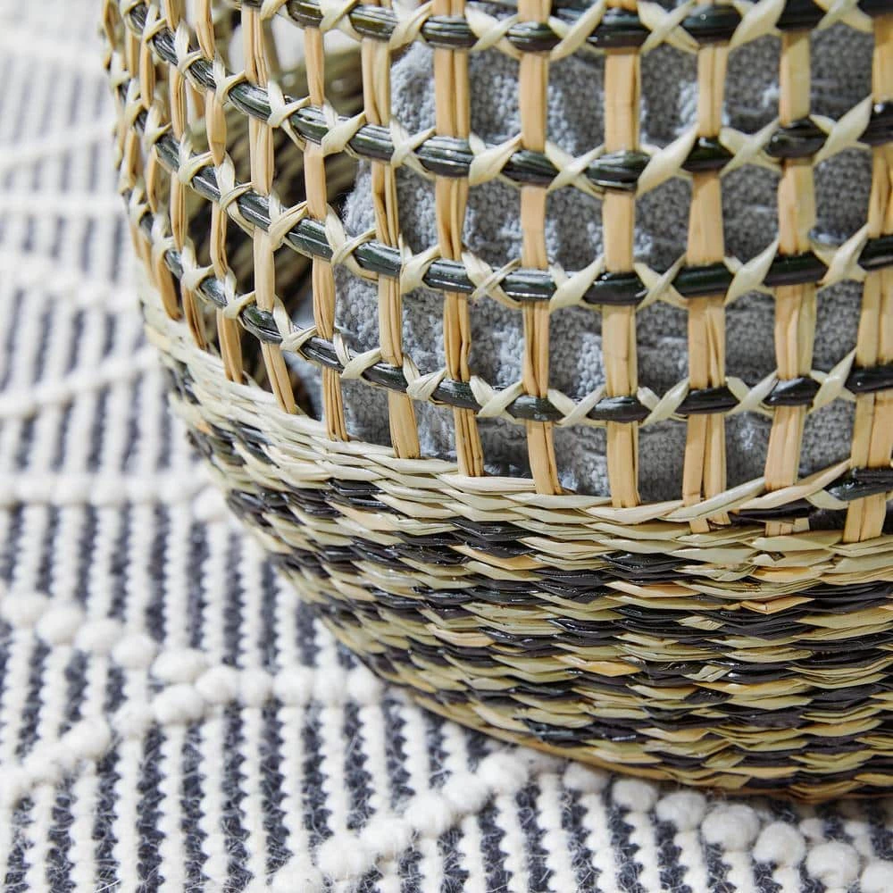 Home Decorators Collection Round Natural and Black Seagrass Storage Basket 6 Home Decorators Collection Round Natural and Black Seagrass Storage Basket - Image 4