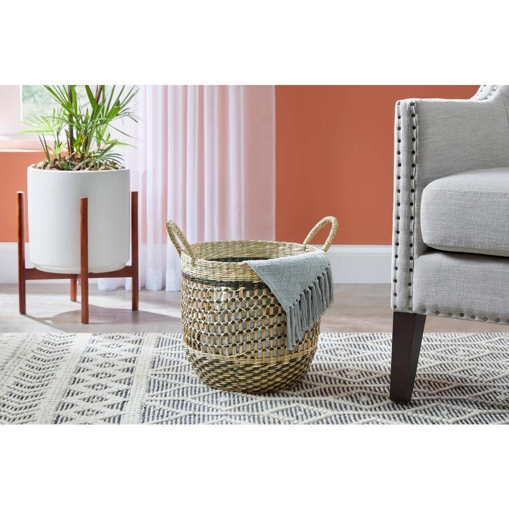Home Decorators Collection Round Natural and Black Seagrass Storage Basket 4 Home Decorators Collection Round Natural and Black Seagrass Storage Basket - Image 2